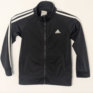 Youth Unisex Adidas 3 Stripe Running Track Jacket Size 6 Black White Casual EUC